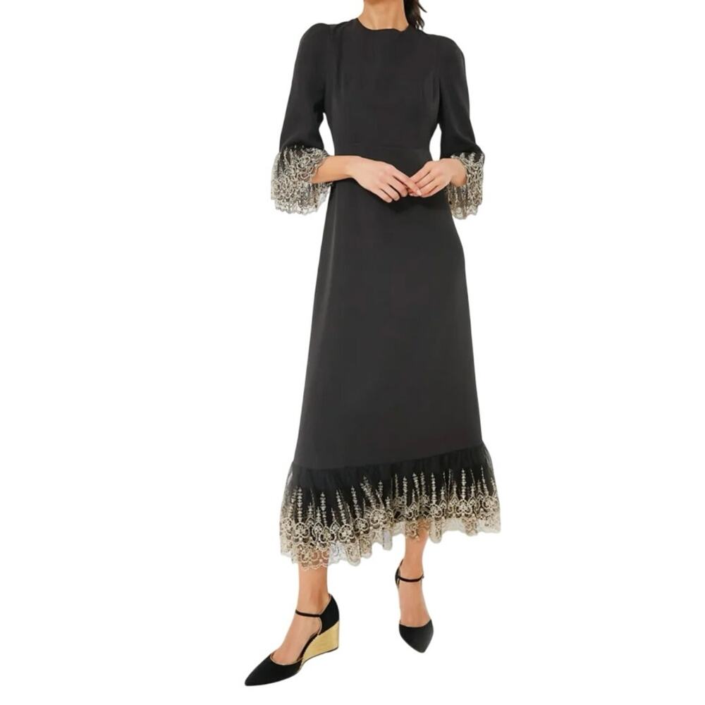 New Tuckernuck Pomander PlaceWomen's M Gold Lace Lillith Midi Dress Preppy Goth